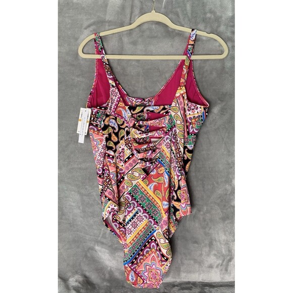 Bleu Rod Beattie Swimsuit V Neck One Piece Size 16W Colorful Key hole/Cut Outs - Picture 4 of 16